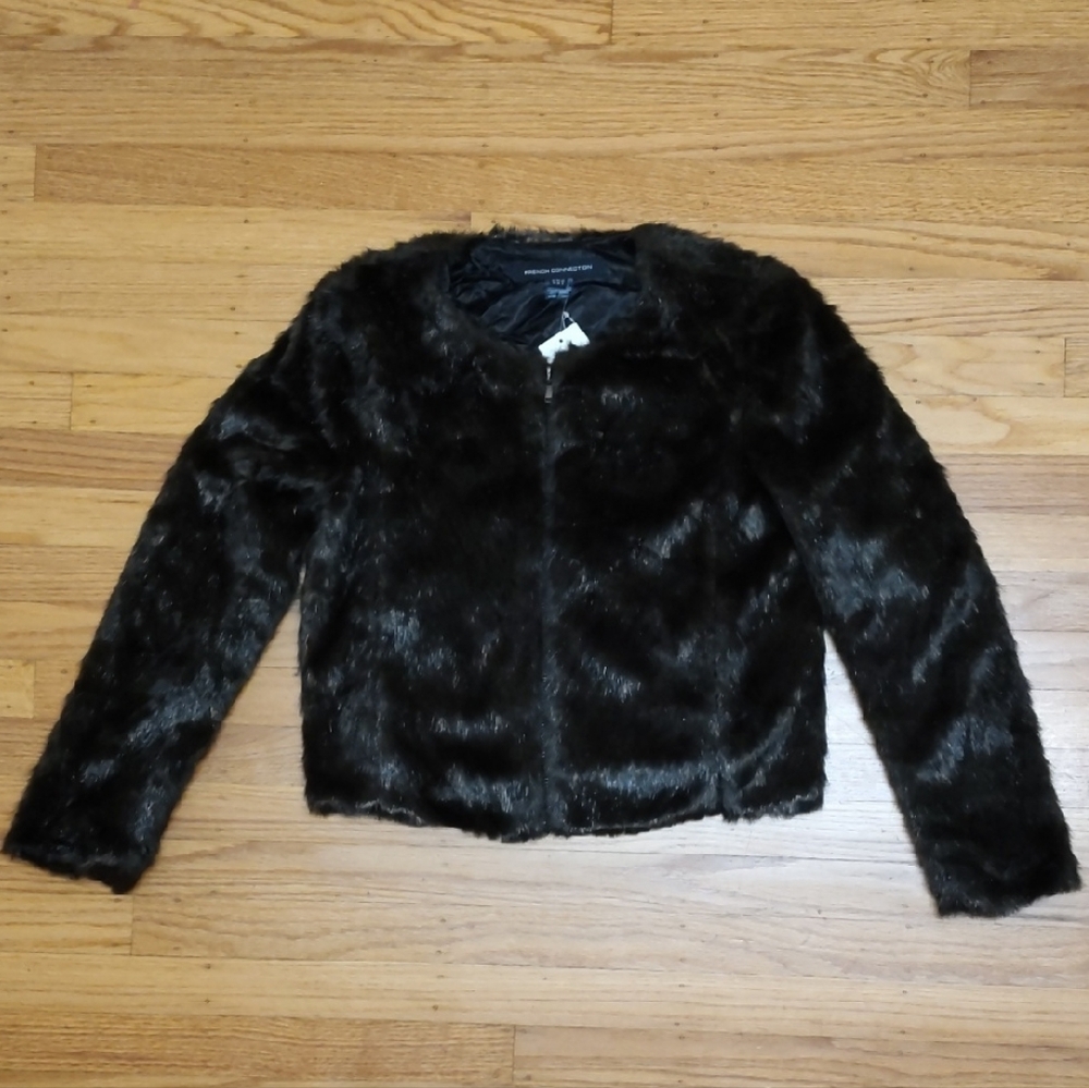 French Connection Black Faux Fur Teddy Jacket